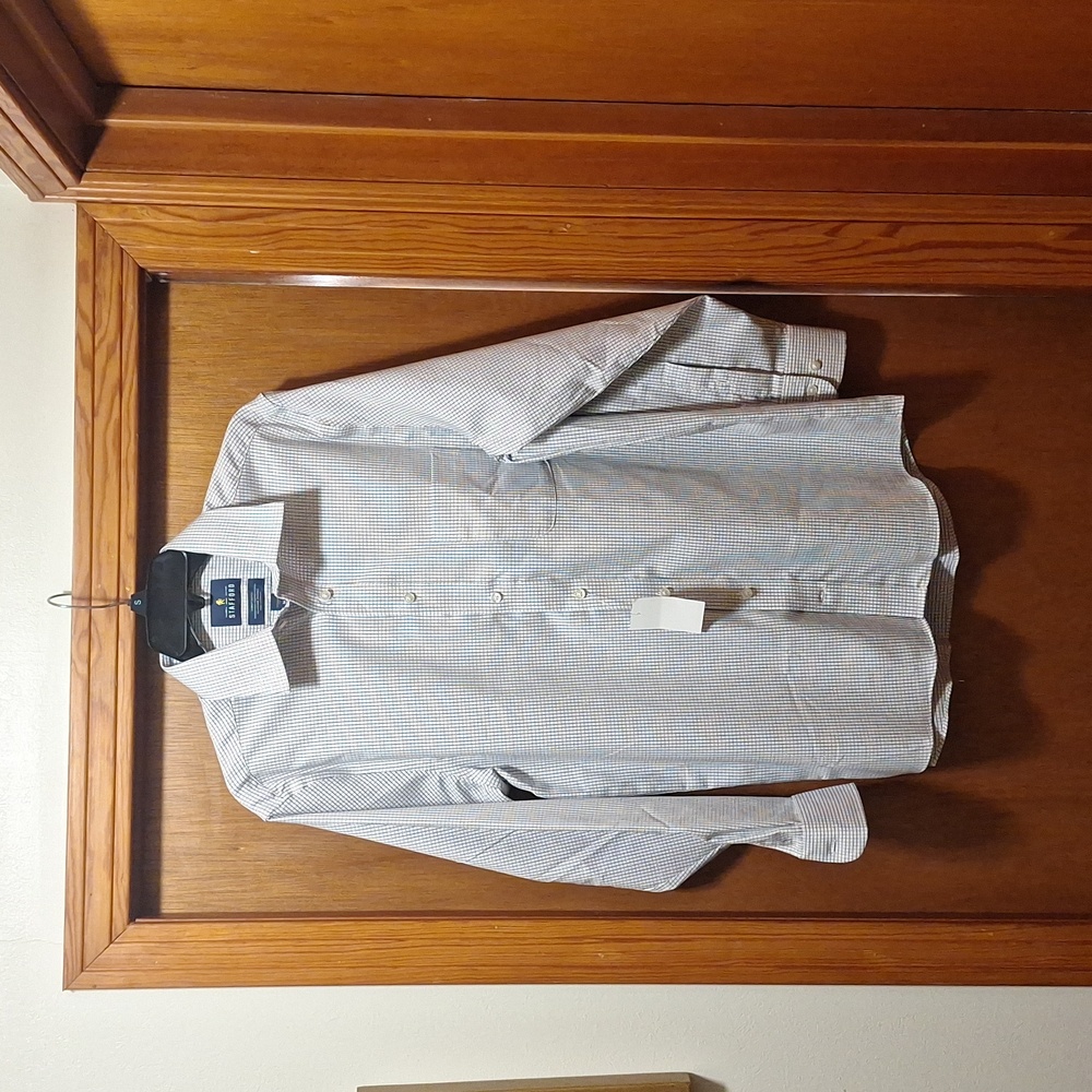 Stafford Long Sleeve Button Down Shirt  Checkered White